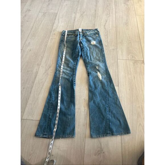 True Religion Y2K Distressed Grunge Stitch Joey Flare Jeans size 26 - Picture 2 of 10